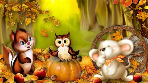 animated autumn pictures|cute cartoon autumn animals wallpaper.